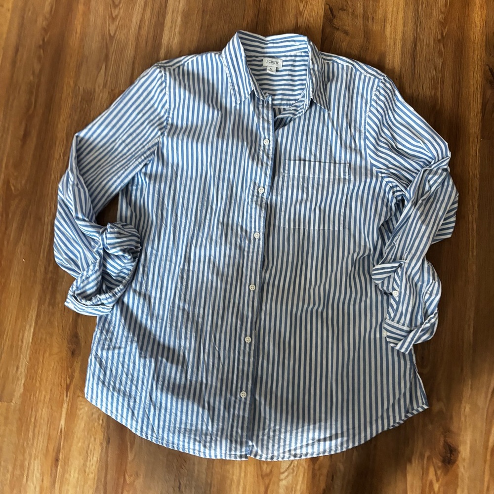 J. Crew Factory Blue and White Striped Button-Down Shirt